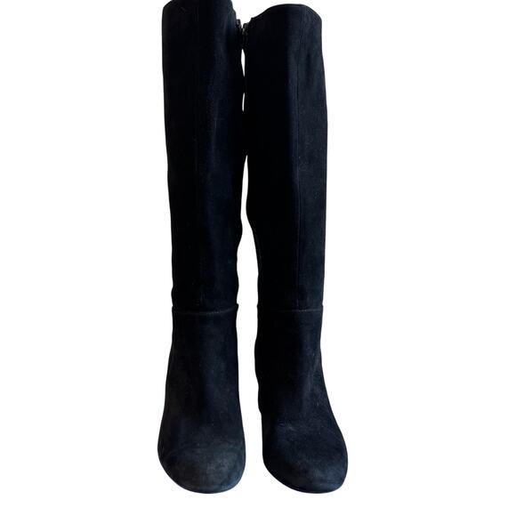 INC Radella Black Suede Knee High Zip Block Heel Boots Size 7.5 - Picture 2 of 12